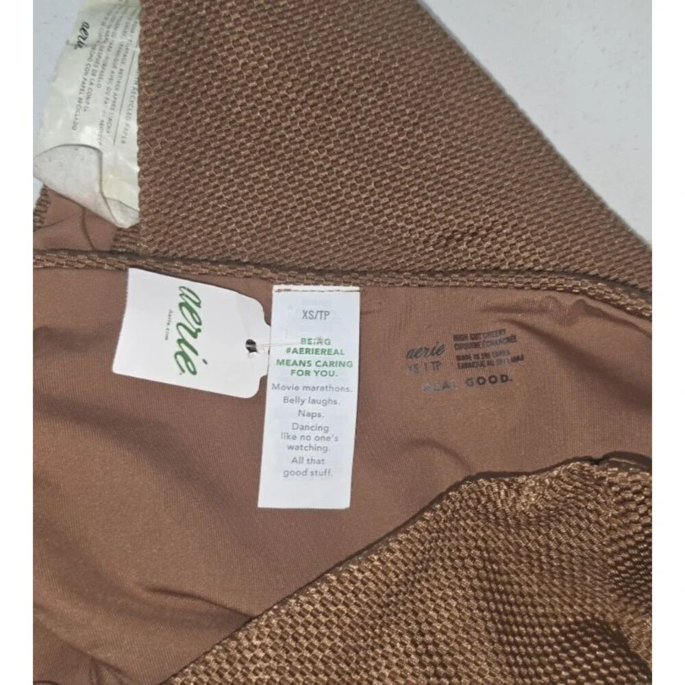 Aeire High Cut Cheeky Brown Waffle Weave Swim Bathing Suit Bottom XS NEW $34.95